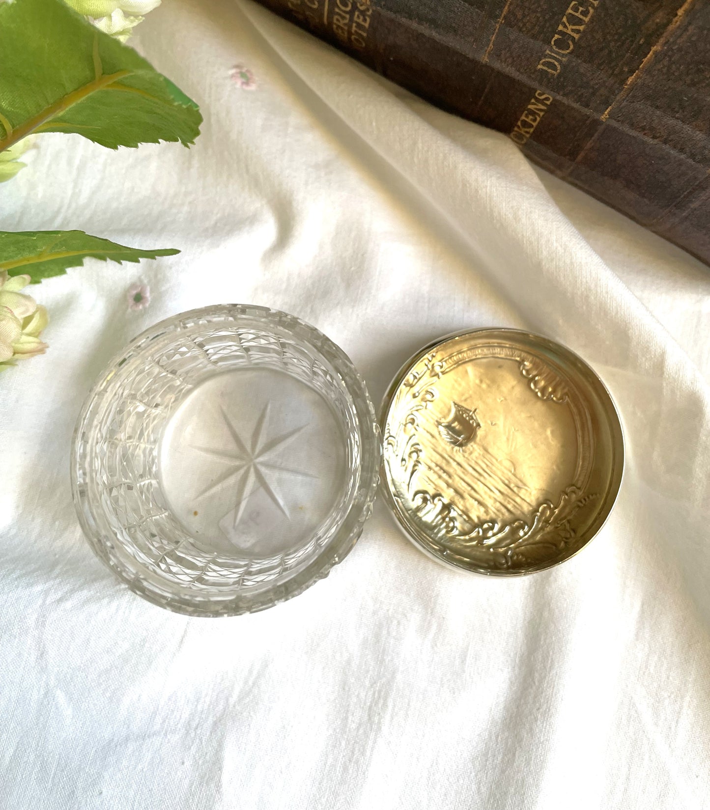 English Antique Silver and Cut Glass Pot