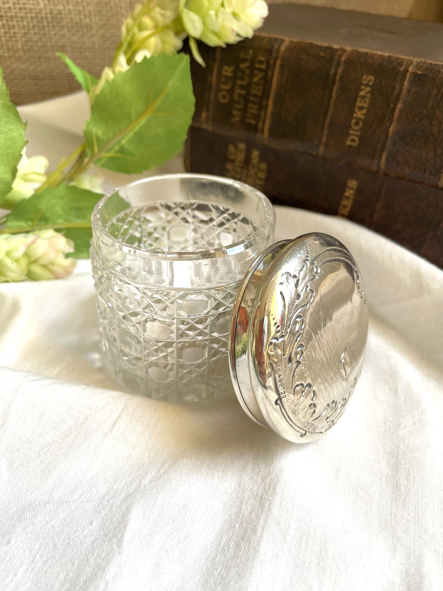 English Antique Silver and Cut Glass Pot