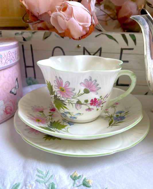 Vintage Dainty Wild Flowers Teacup, Saucer and Tea Plate Trio