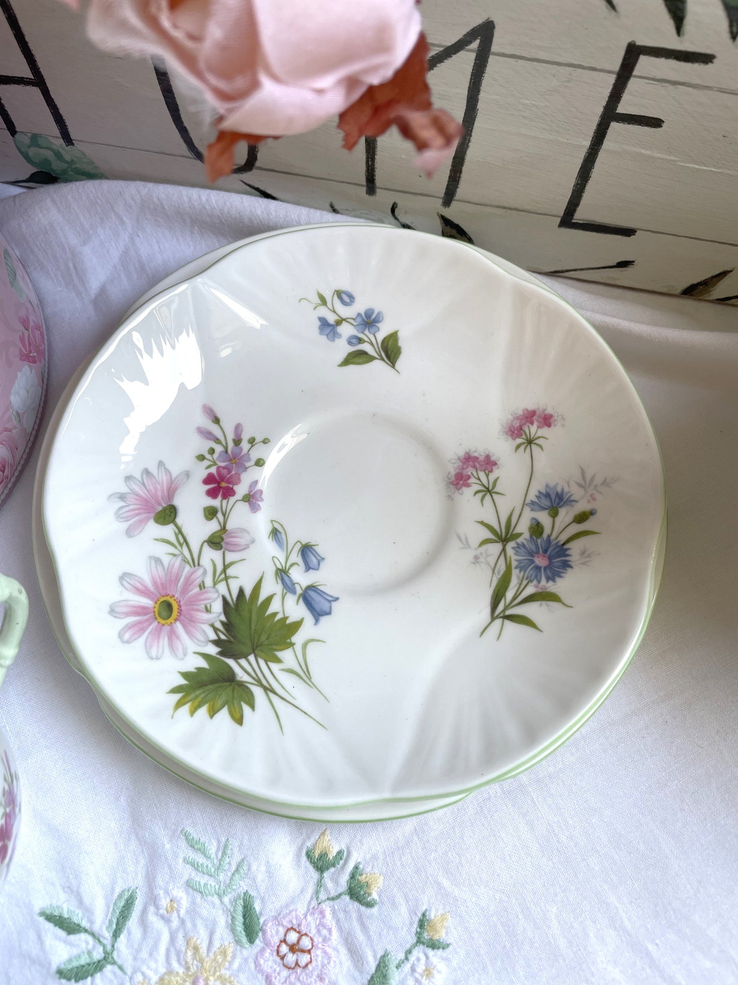 Vintage Dainty Wild Flowers Teacup, Saucer and Tea Plate Trio