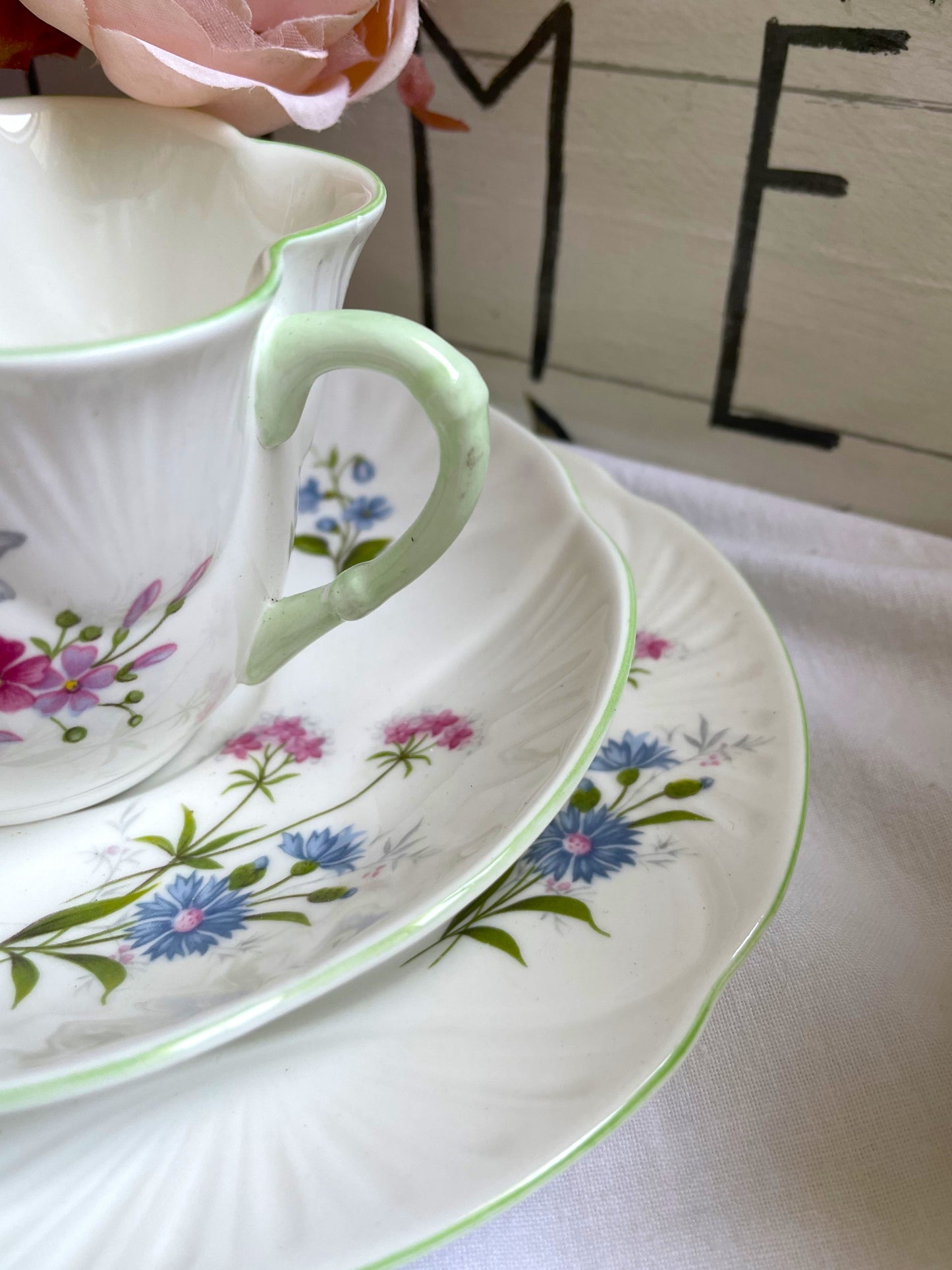 Vintage Dainty Wild Flowers Teacup, Saucer and Tea Plate Trio