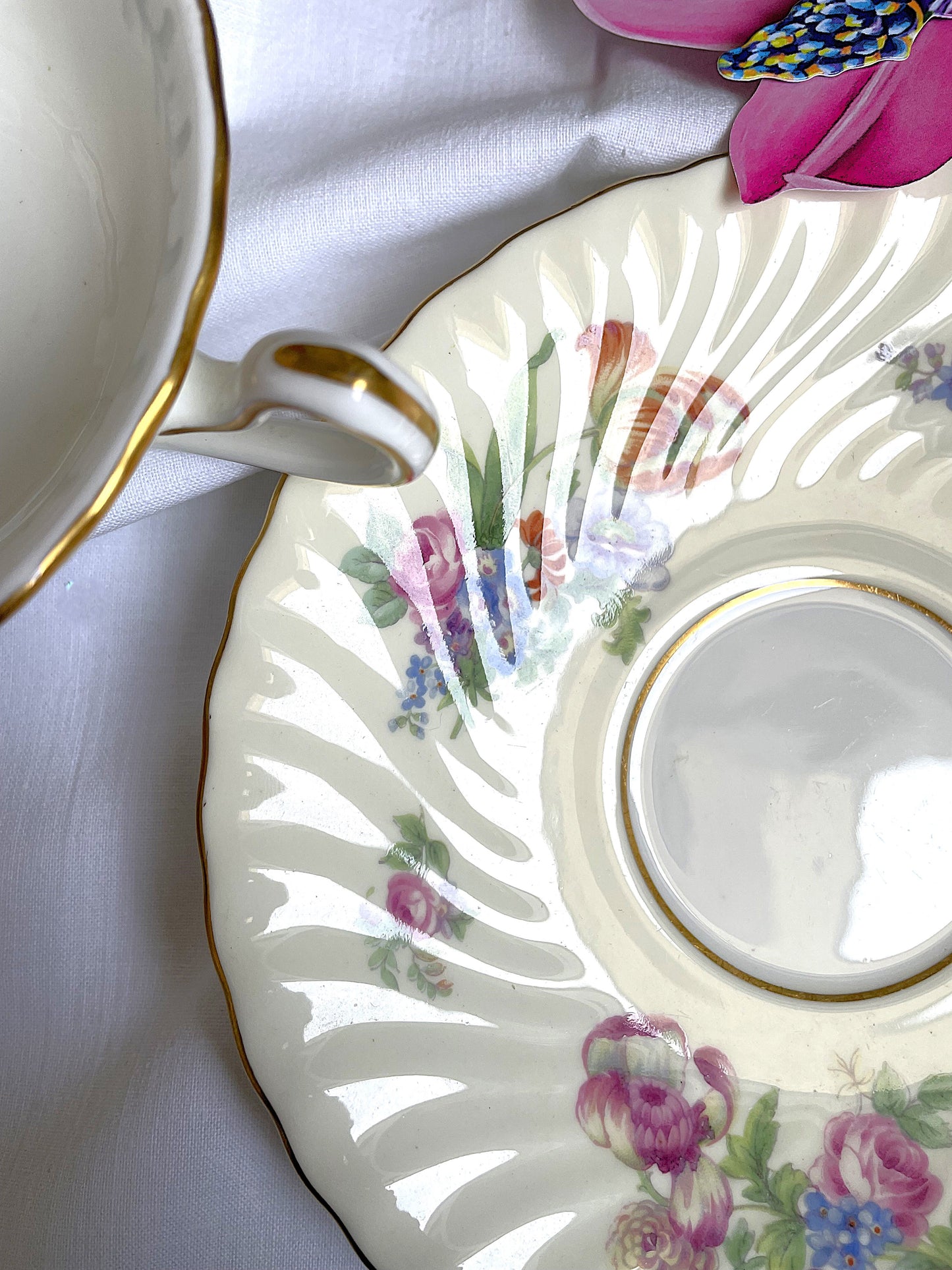 A Pair of Vintage Elegant Mintons Soup Bowls With Saucers