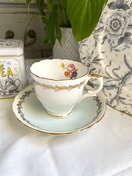 Vintage Crown Staffordshire Duck Egg Blue Teacup and Saucer Duo