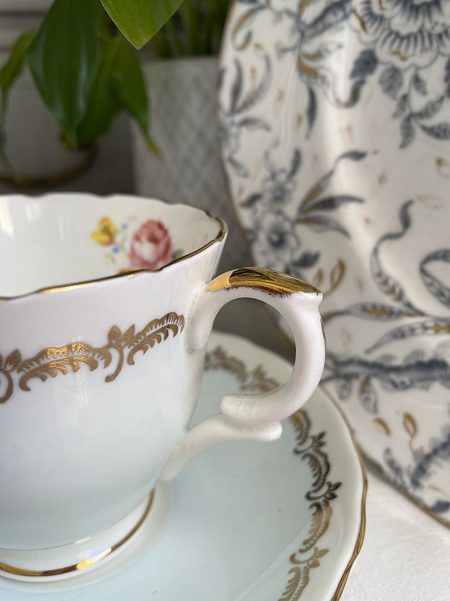 Vintage Crown Staffordshire Duck Egg Blue Teacup and Saucer Duo