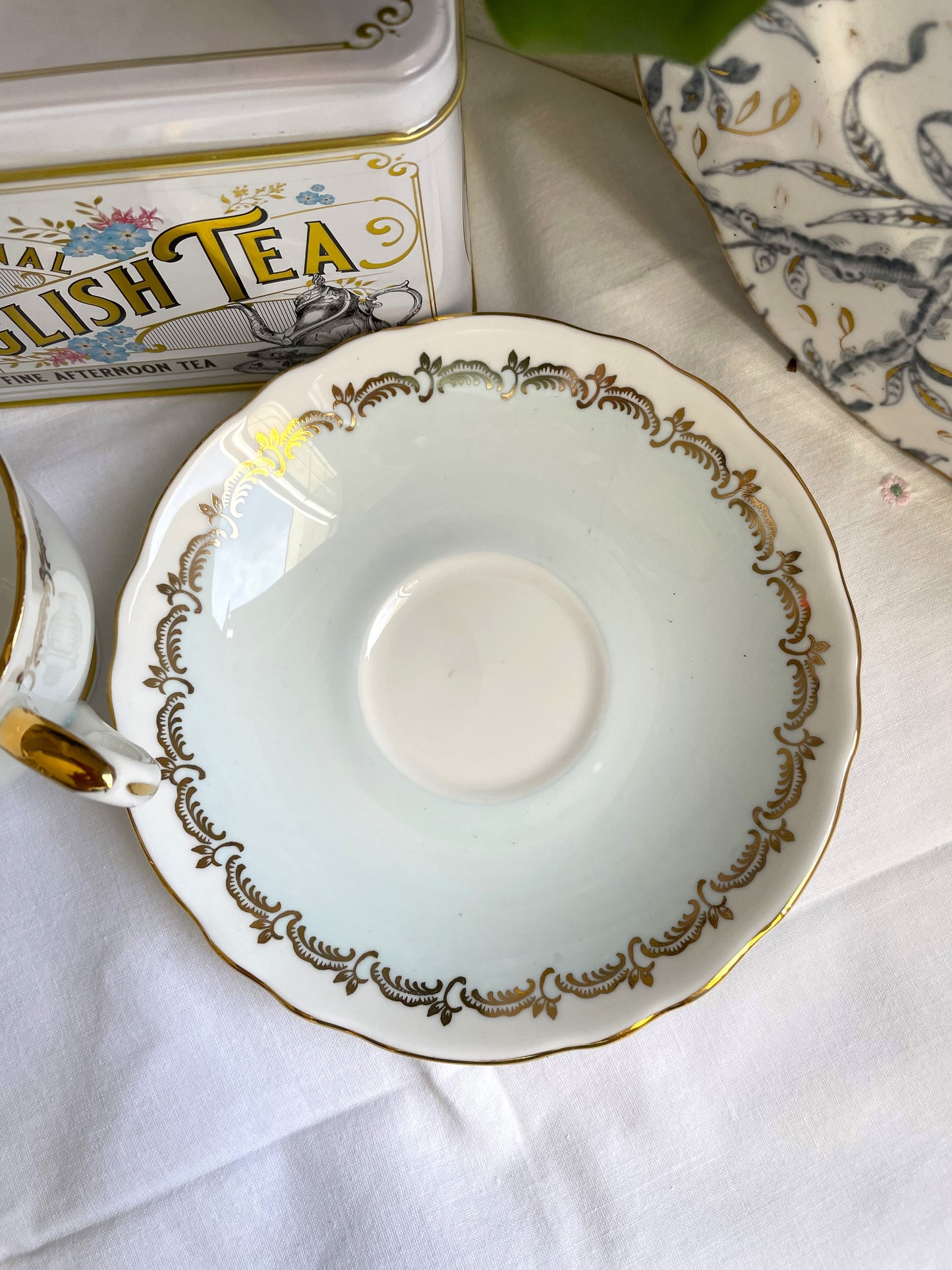 Vintage Crown Staffordshire Duck Egg Blue Teacup and Saucer Duo