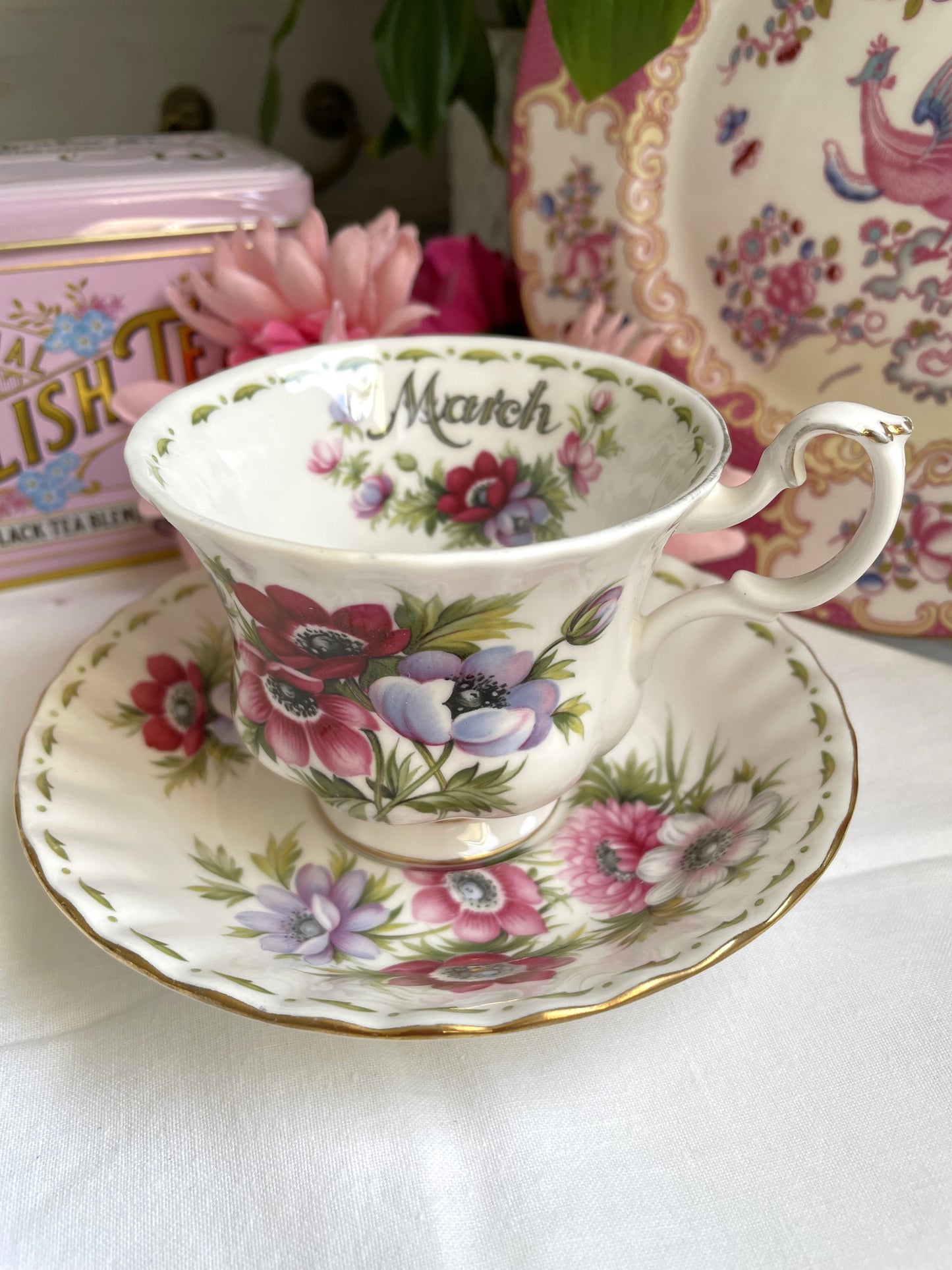 Royal Albert Anemones Flower of the Month Teacup and Saucer Duo