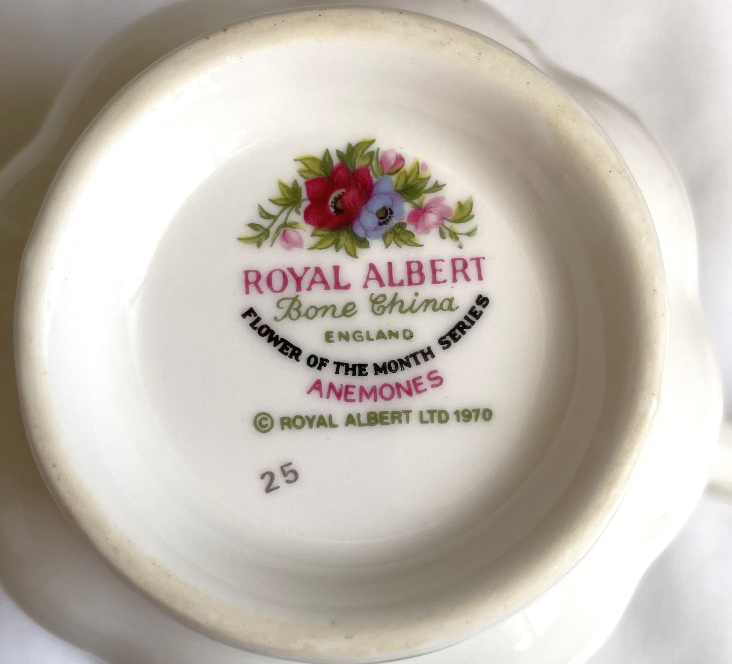 Royal Albert March "Anemones" Flower of the Month Teacup and Saucer Duo