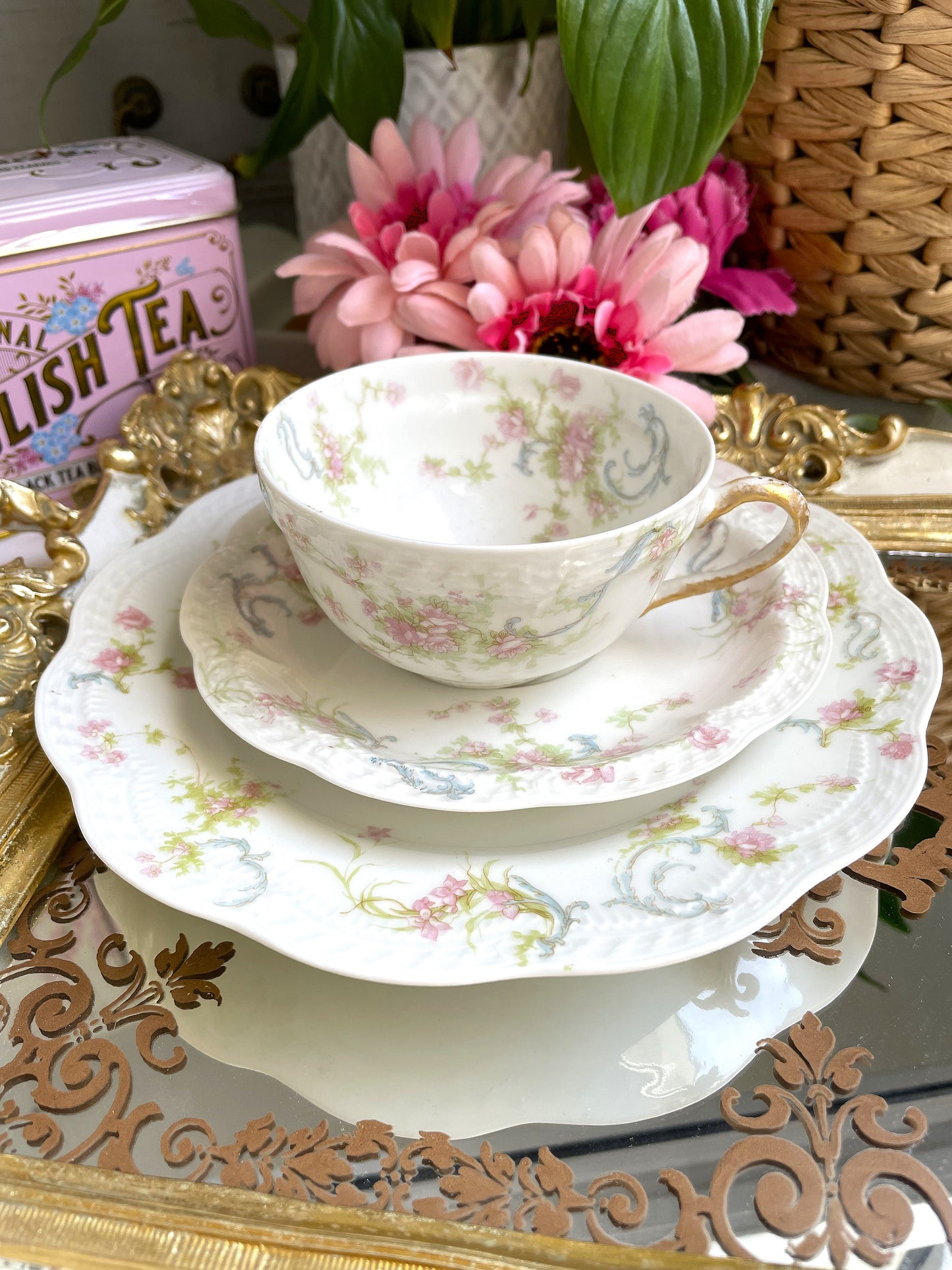 Antique 'The Princess' Haviland Limoges Teacup, Saucer and Tea Plate Trio