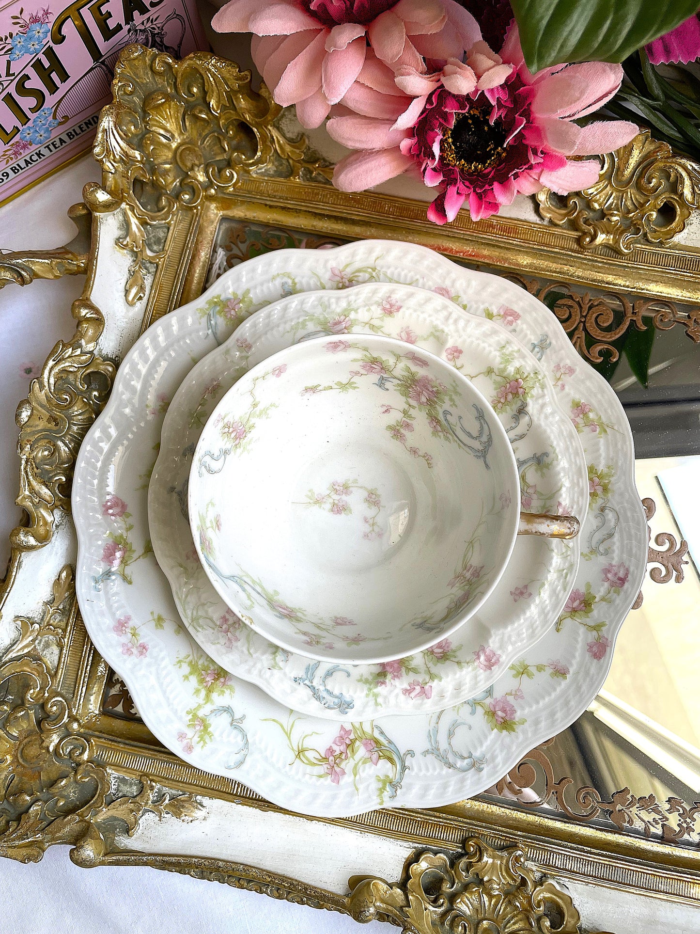 Antique 'The Princess' Haviland Limoges Teacup, Saucer and Tea Plate Trio