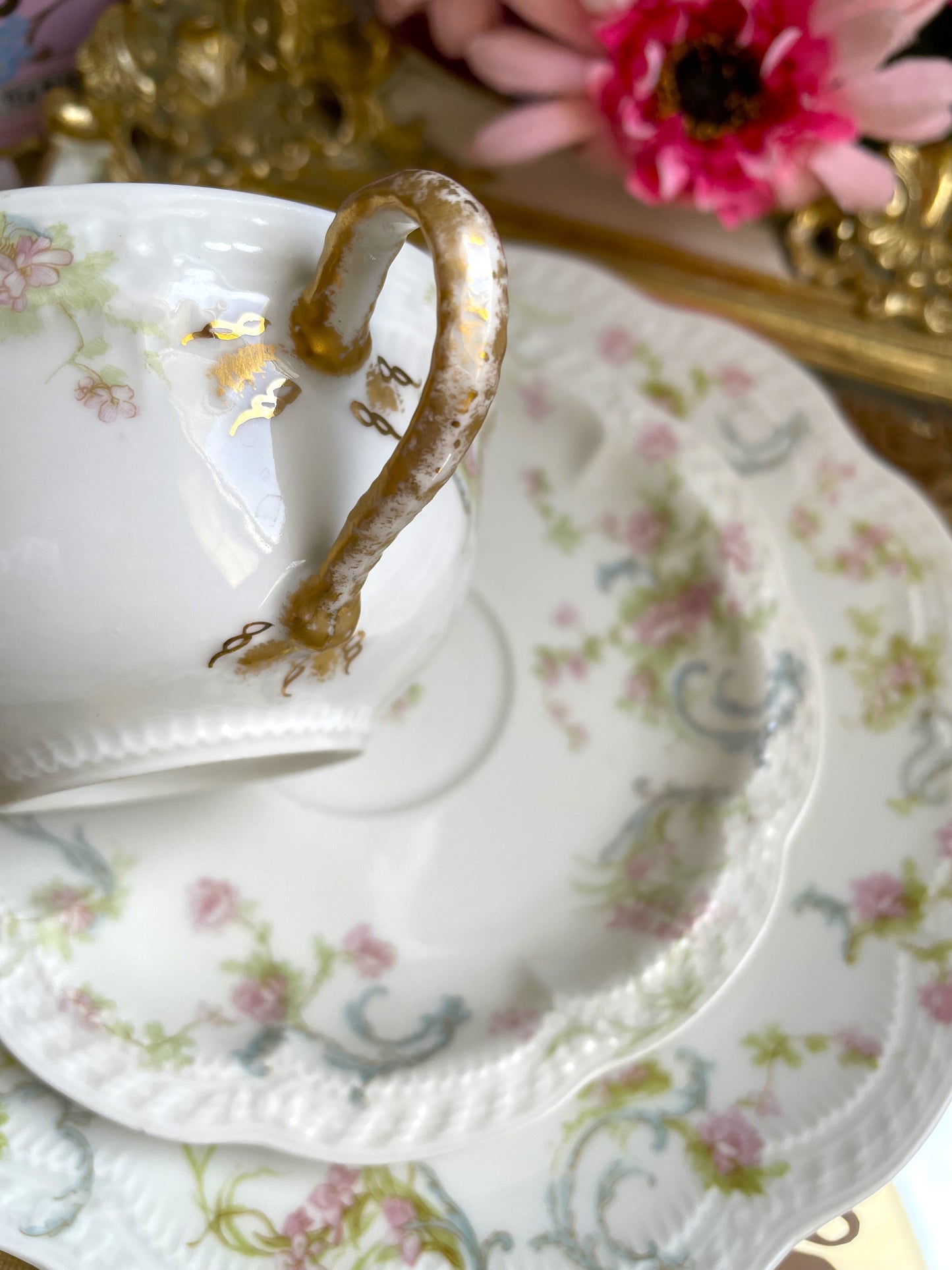 Antique 'The Princess' Haviland Limoges Teacup, Saucer and Tea Plate Trio