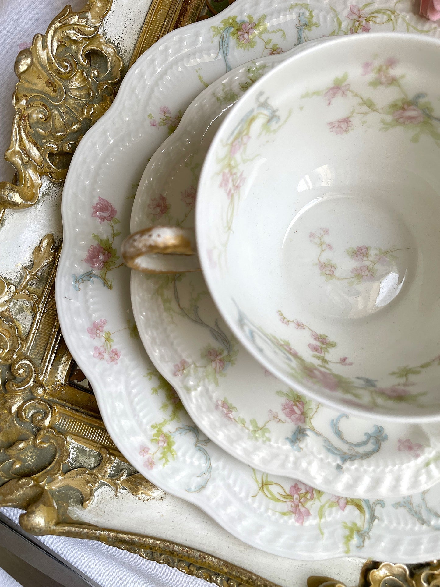 Antique 'The Princess' Haviland Limoges Teacup, Saucer and Tea Plate Trio