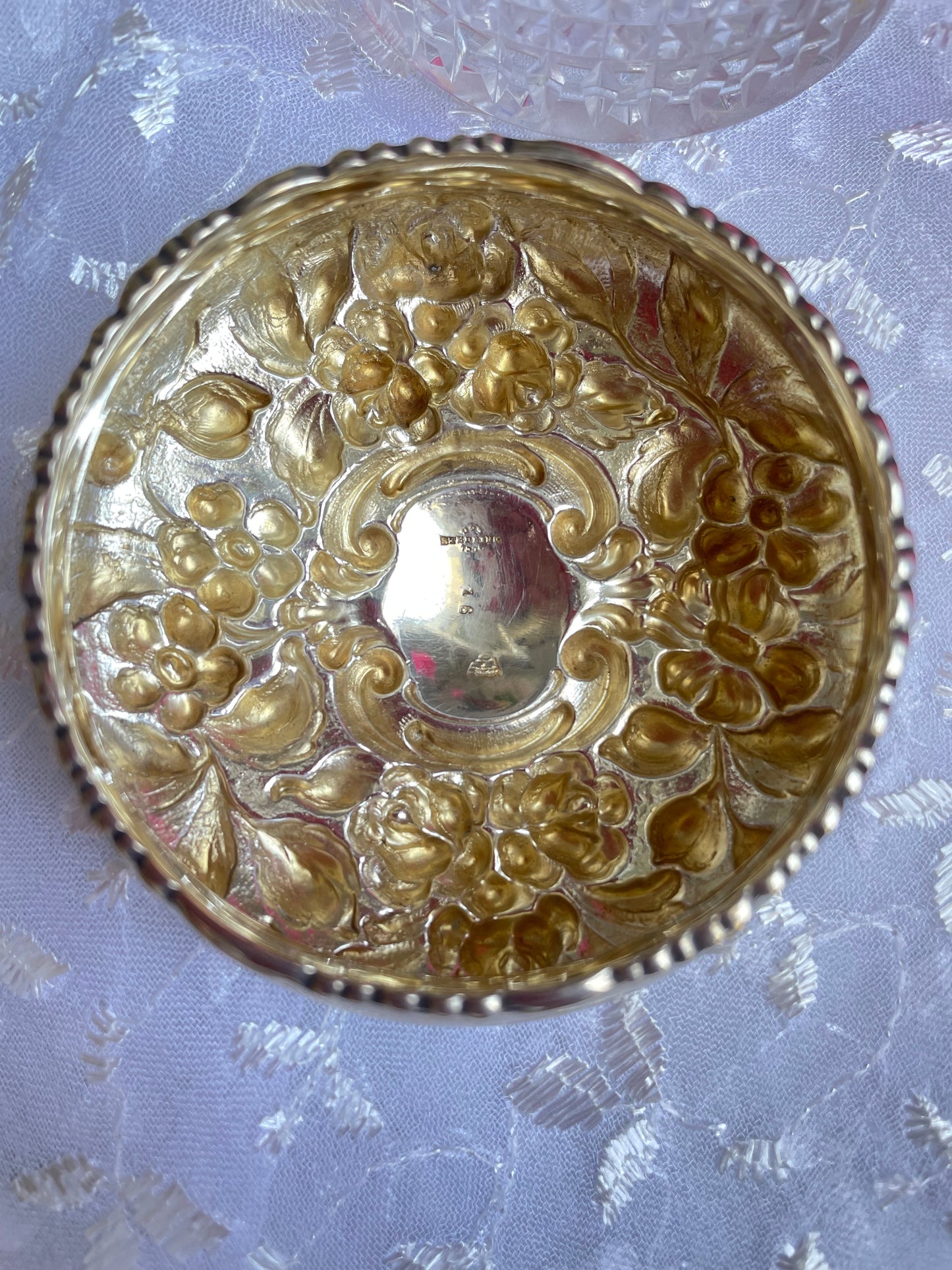 Antique Sterling Silver Lidded Cut Glass Pot