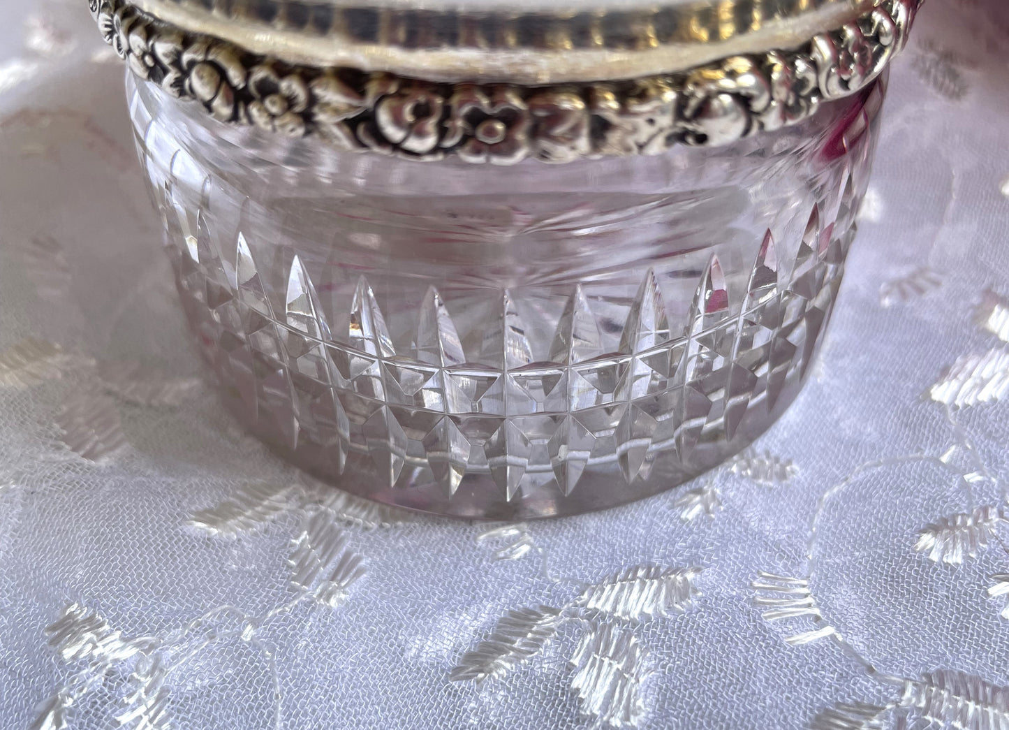 Antique Sterling Silver Lidded Cut Glass Pot