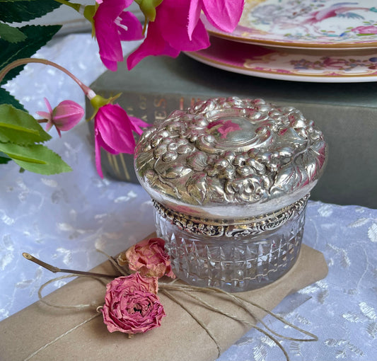 Antique Sterling Silver Lidded Cut Glass Pot