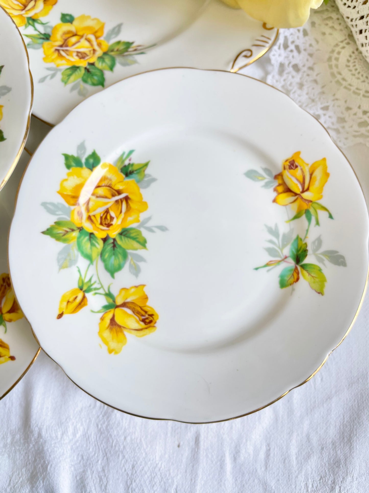 Set of Seven Vintage Royal Stafford Yellow Roses Plates