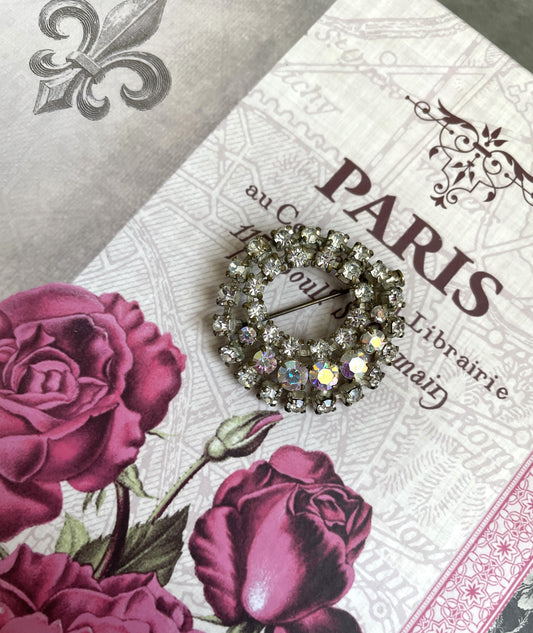 Classic Vintage French Circular Rhinestone Brooch