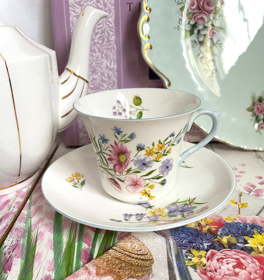 Vintage Shelley Wild Flowers Teacup and Saucer Duo