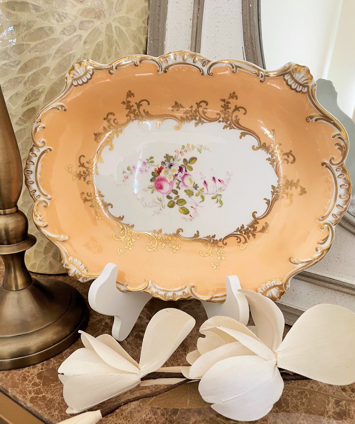 Antique Victorian Hand Painted Oval Compote