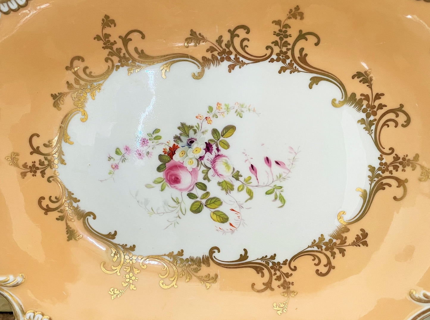 Antique Victorian Hand Painted Oval Compote