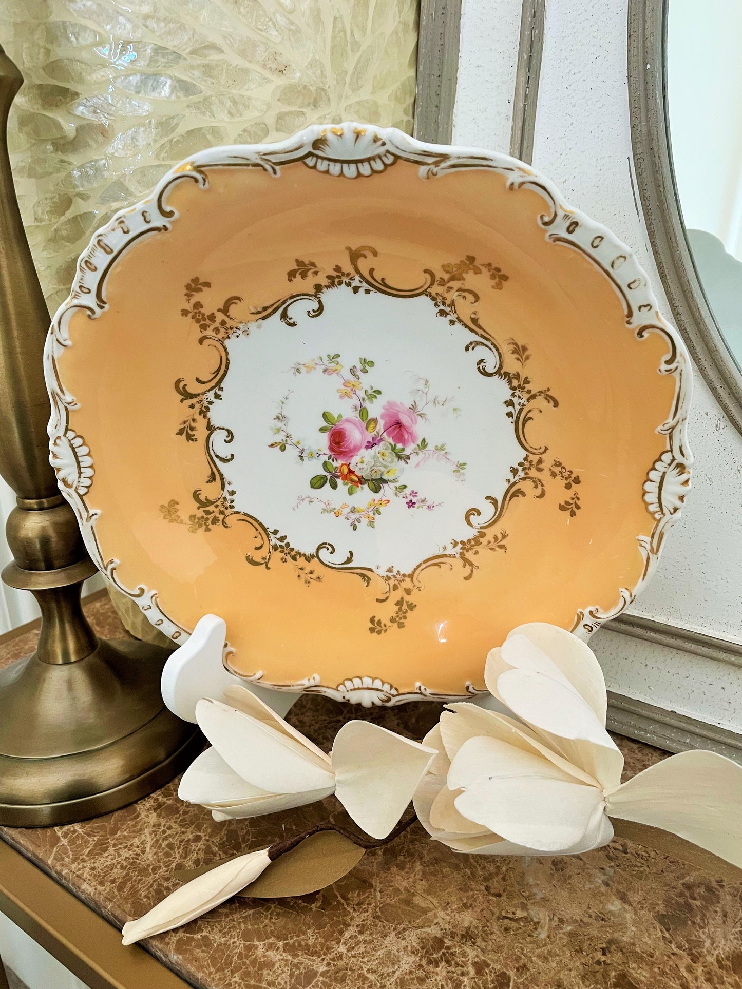 Antique Victorian Hand Painted Circular Compote Plate