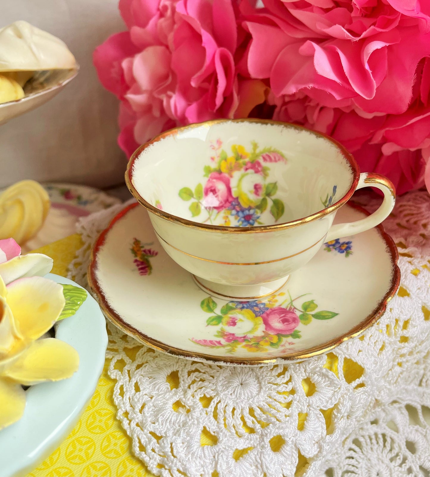 Vintage Foley China Demitasse Teacup and Saucer Duo