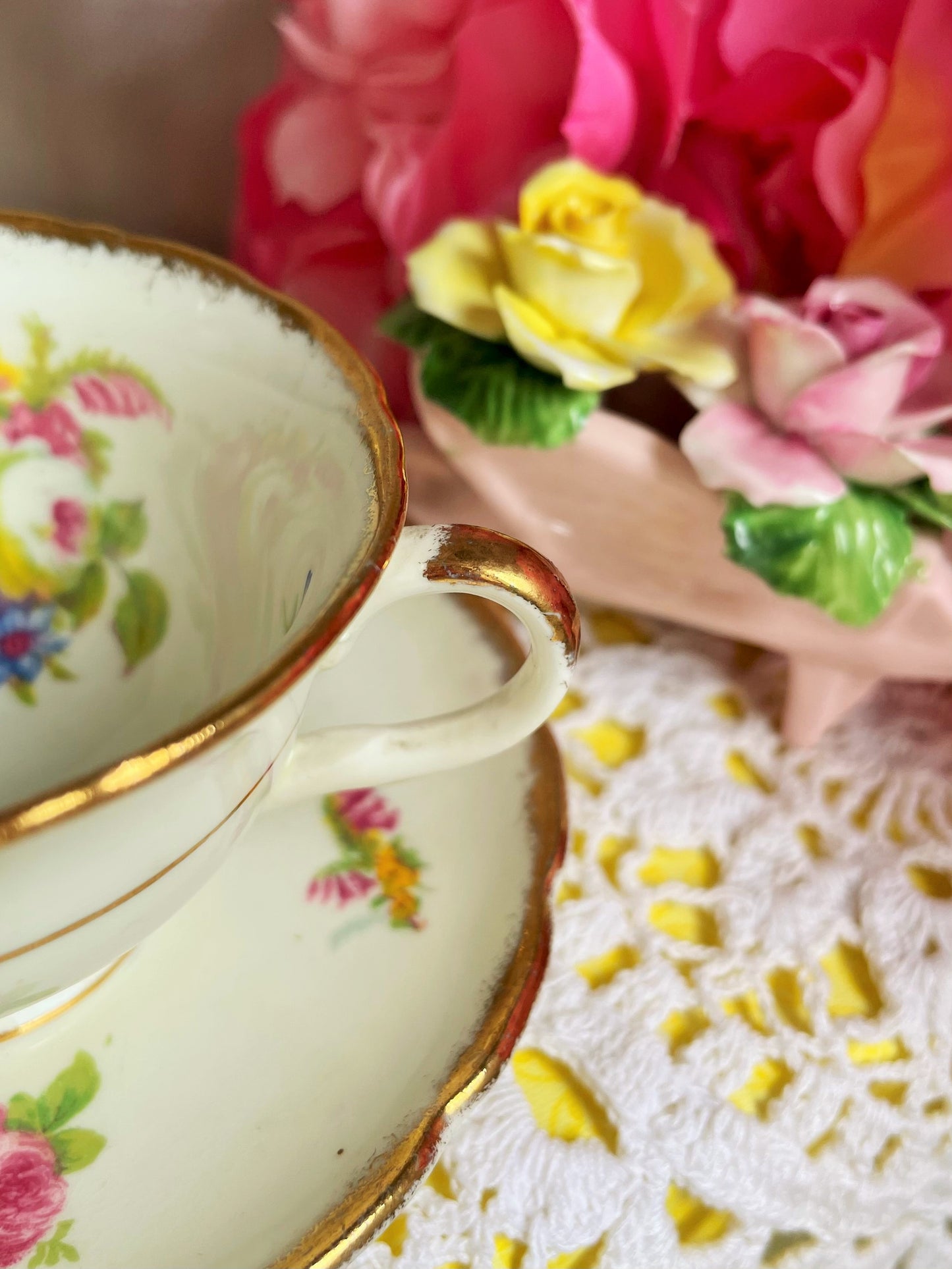Vintage Foley China Demitasse Teacup and Saucer Duo