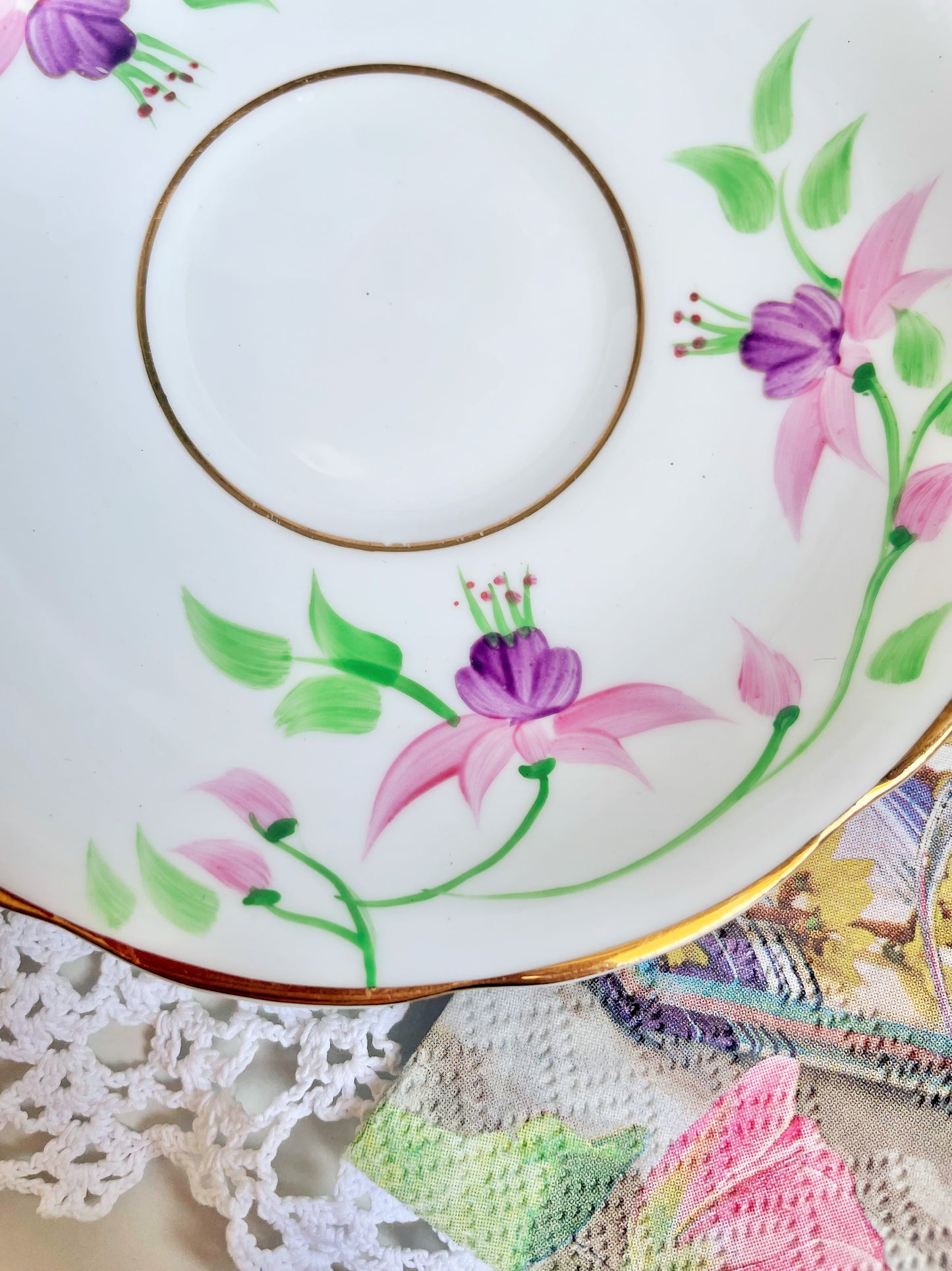 Hand Painted Phoenix Teacup and Saucer Duo