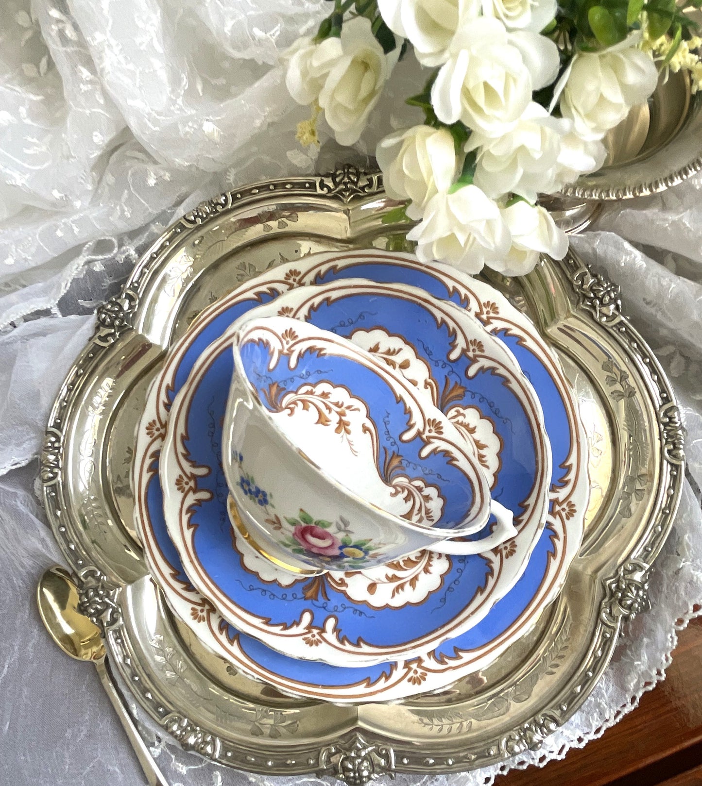 Vintage Plant Tuscan China Teacup, Saucer and Tea Plate Trio