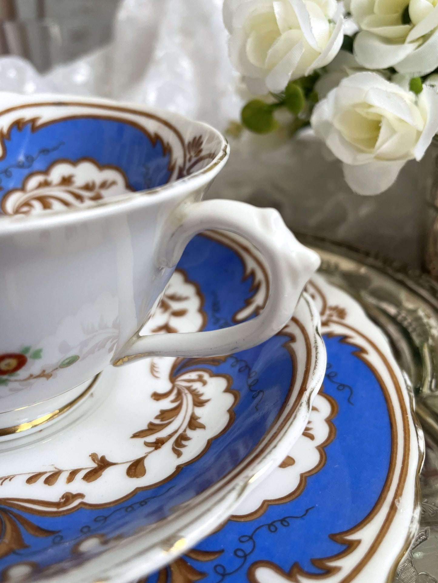 Vintage Plant Tuscan China Teacup, Saucer and Tea Plate Trio
