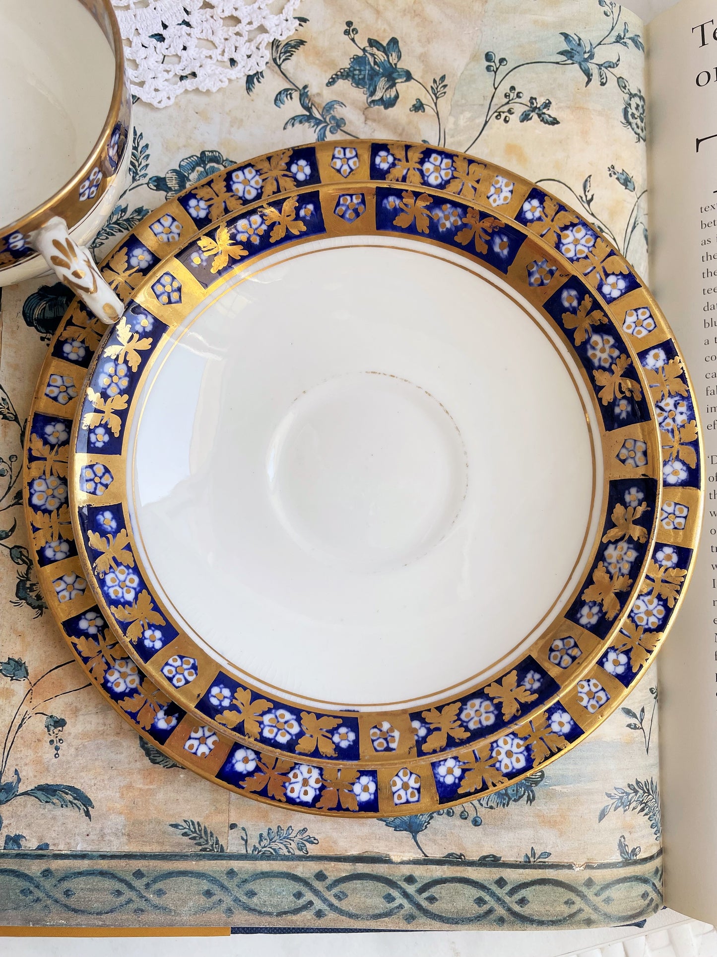 Antique Diamond China Teacup, Saucer and Tea Plate Trio