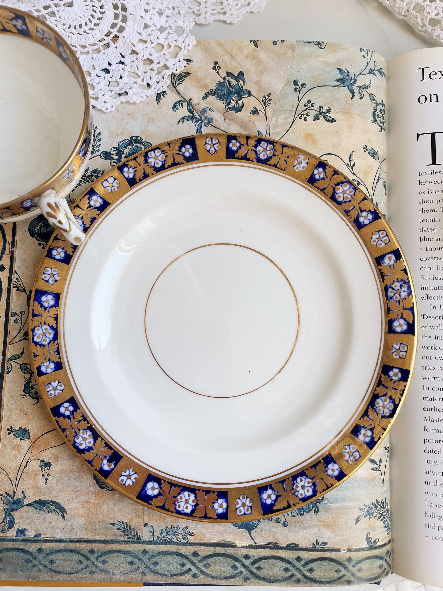 Antique Diamond China Teacup, Saucer and Tea Plate Trio