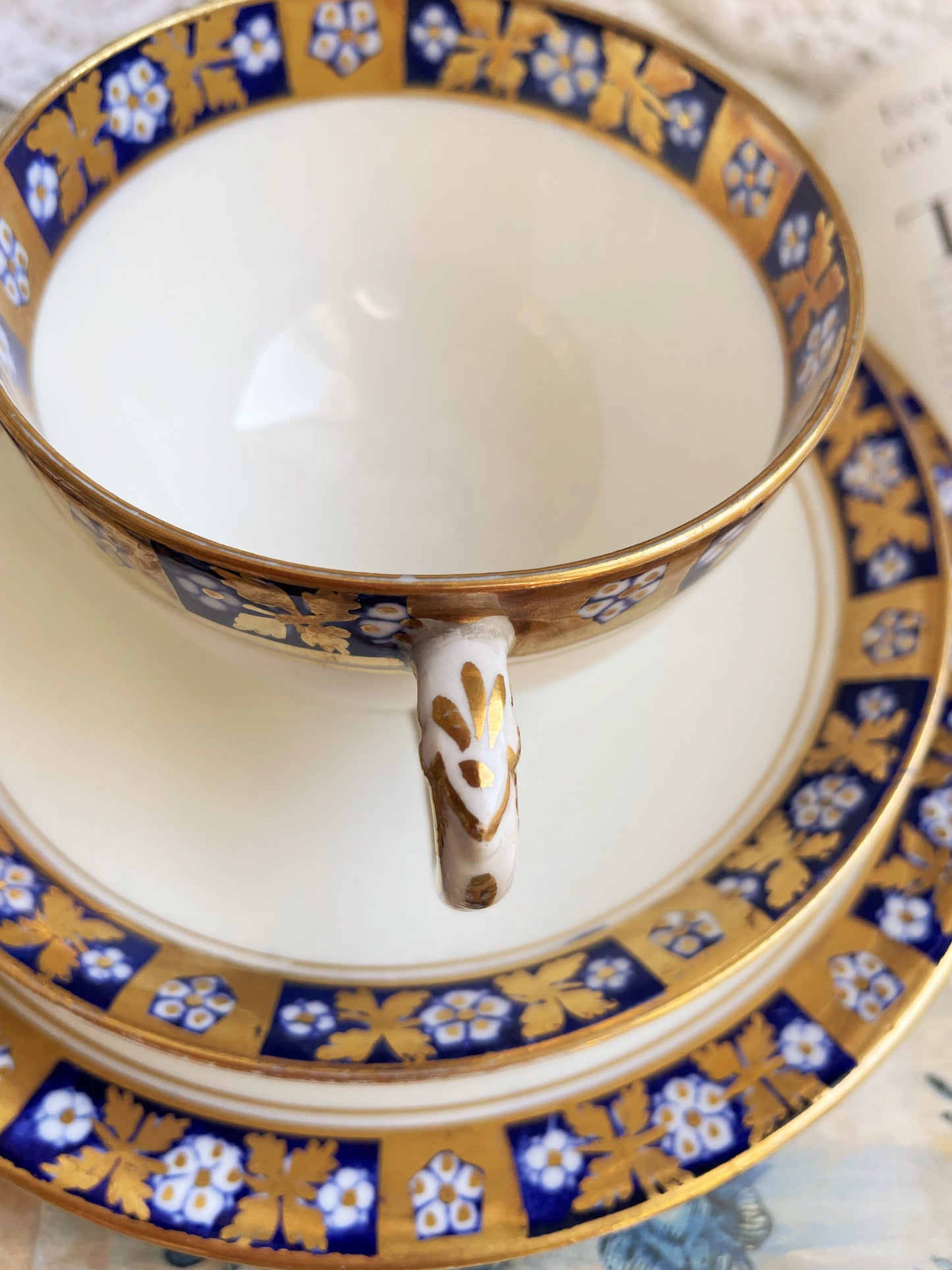 Antique Diamond China Teacup, Saucer and Tea Plate Trio