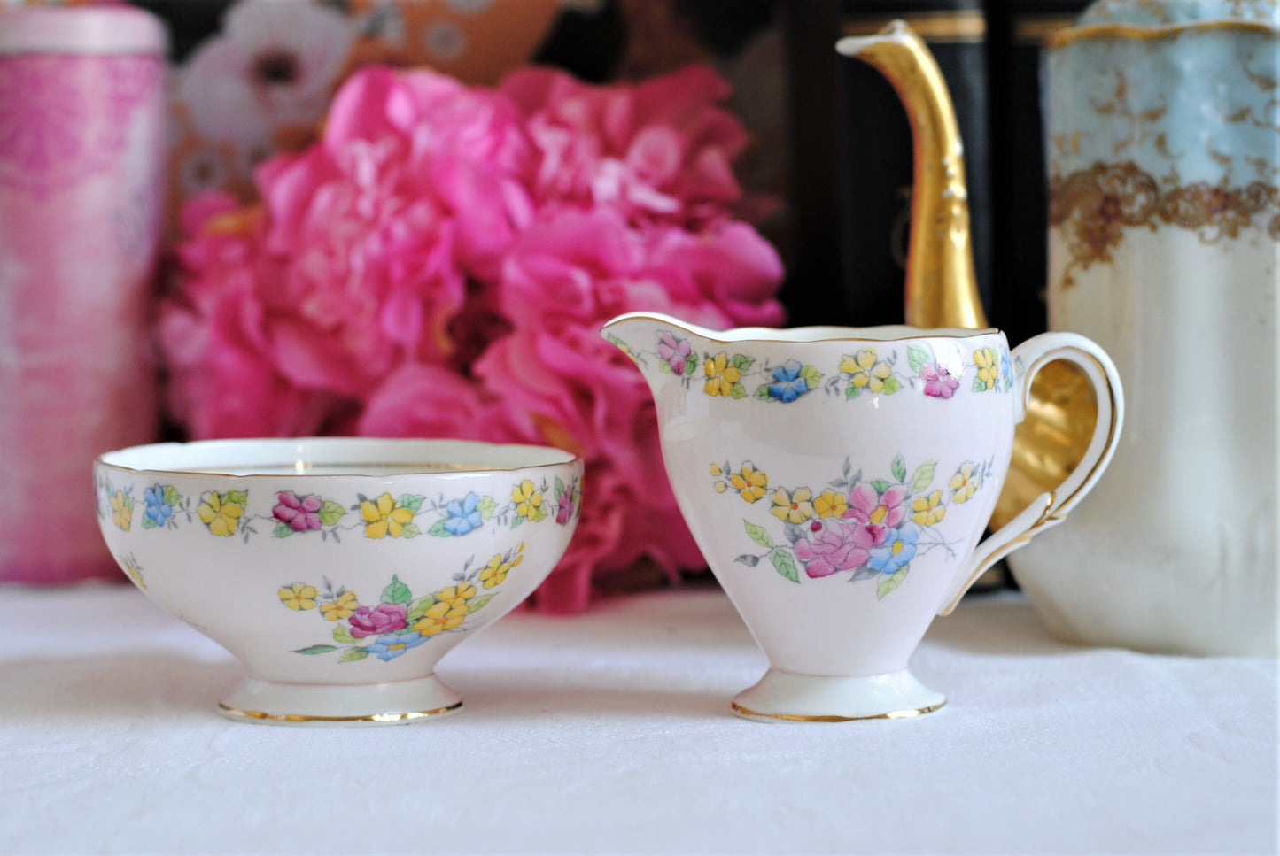 Pink Foley Milk Jug and Sugar Bowl Set