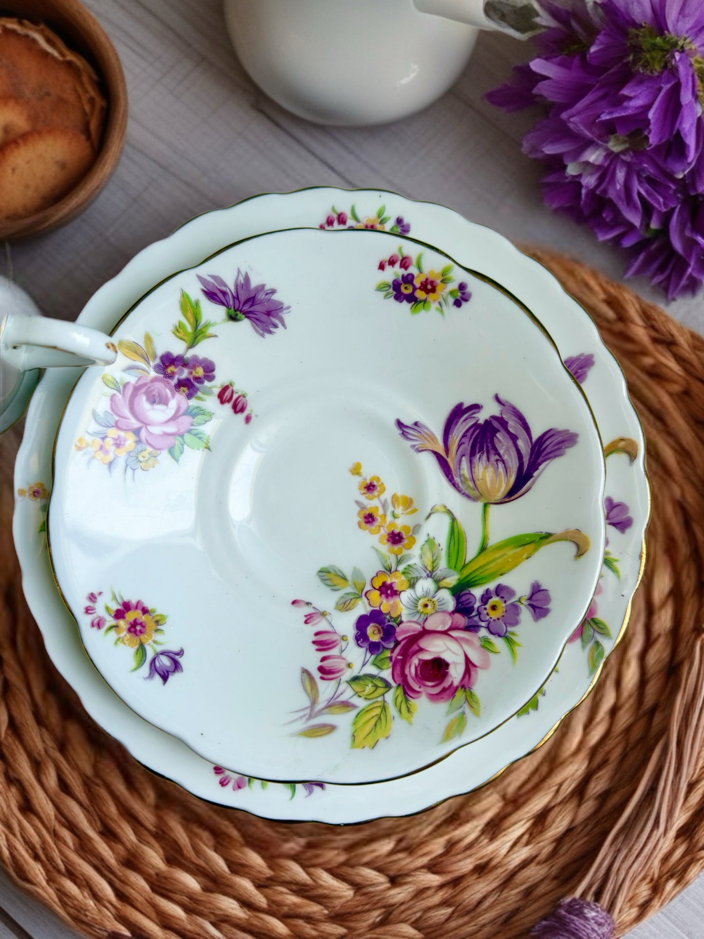 Vintage Tuscan China Teacup, Saucer and Tea Plate Trio