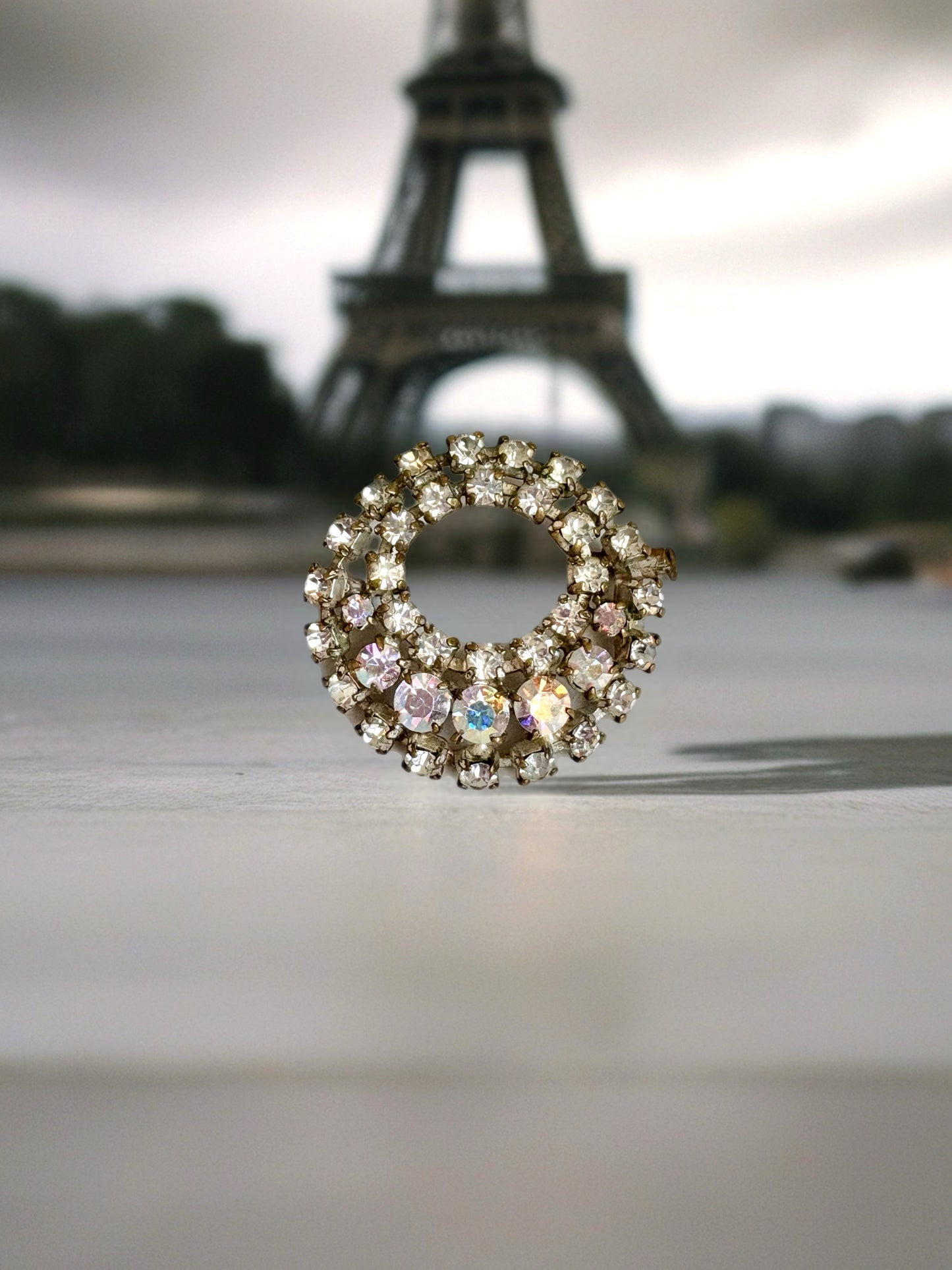 Classic Vintage French Circular Rhinestone Brooch