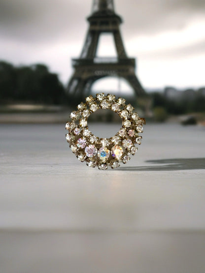 Classic Vintage French Circular Rhinestone Brooch