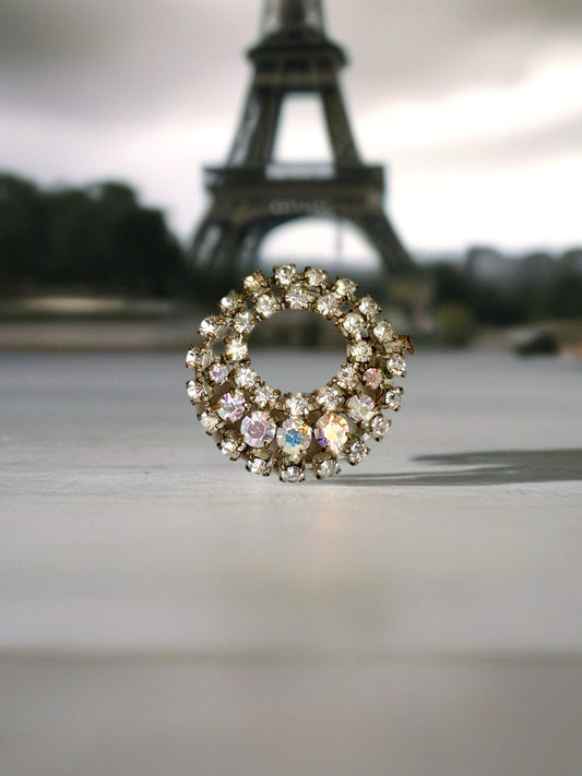Classic Vintage French Circular Rhinestone Brooch