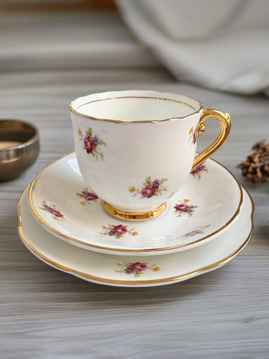 Vintage Lubern 22KT Gold Teacup, Saucer & Tea Plate Trio