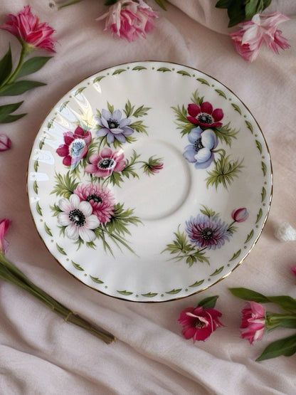 Royal Albert March "Anemones" Flower of the Month Teacup and Saucer Duo