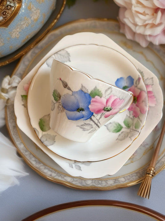 Shelley Dog Rose Teacup, Saucer and Tea Plate Trio