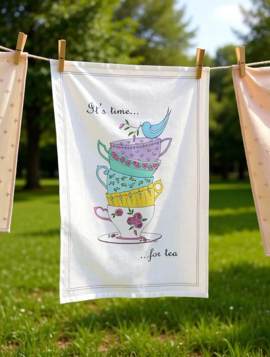 Made in UK 'It's Time For Tea' Cotton Tea Towel