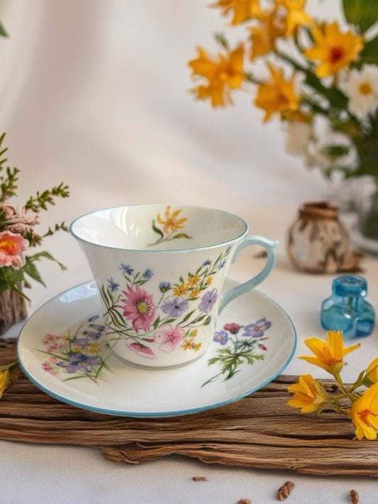 Vintage Shelley Wild Flowers Teacup and Saucer Duo