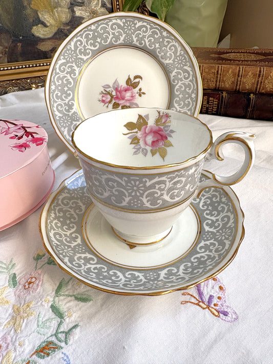 Vintage Crown Staffordshire Teacup, Saucer and Tea Plate Trio