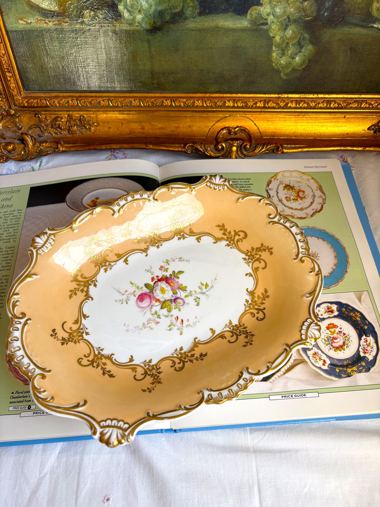 Antique Victorian Hand Painted Oval Compote Plate