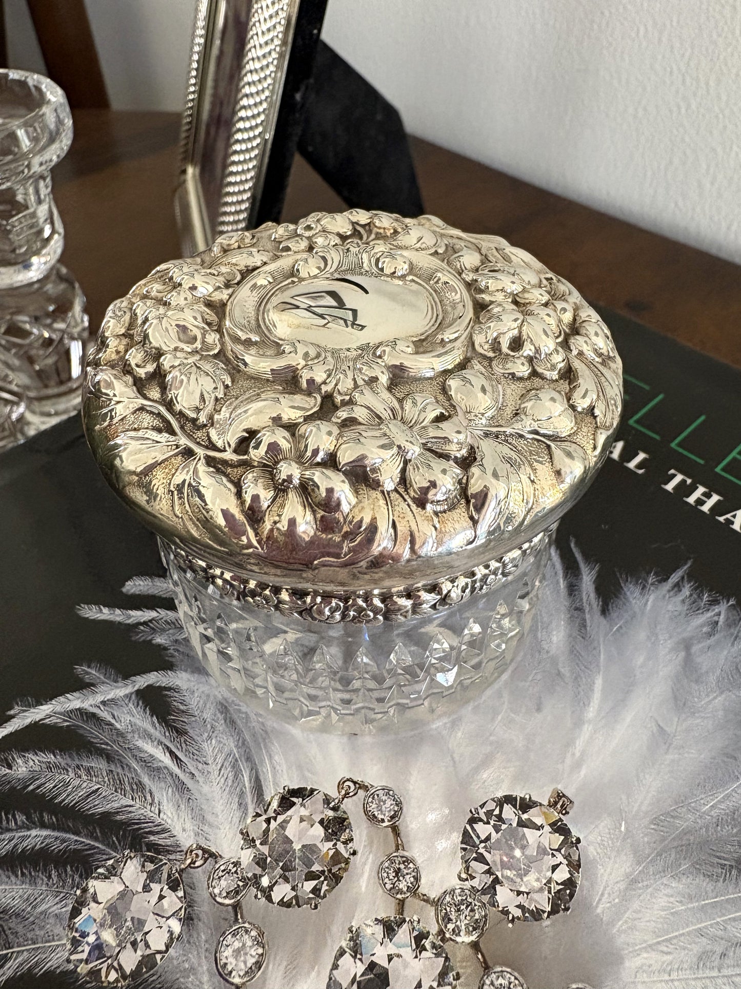 Antique Sterling Silver Lidded Cut Glass Pot