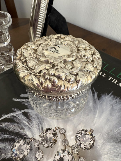 Antique Sterling Silver Lidded Cut Glass Pot