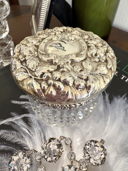 Antique Sterling Silver Lidded Cut Glass Pot
