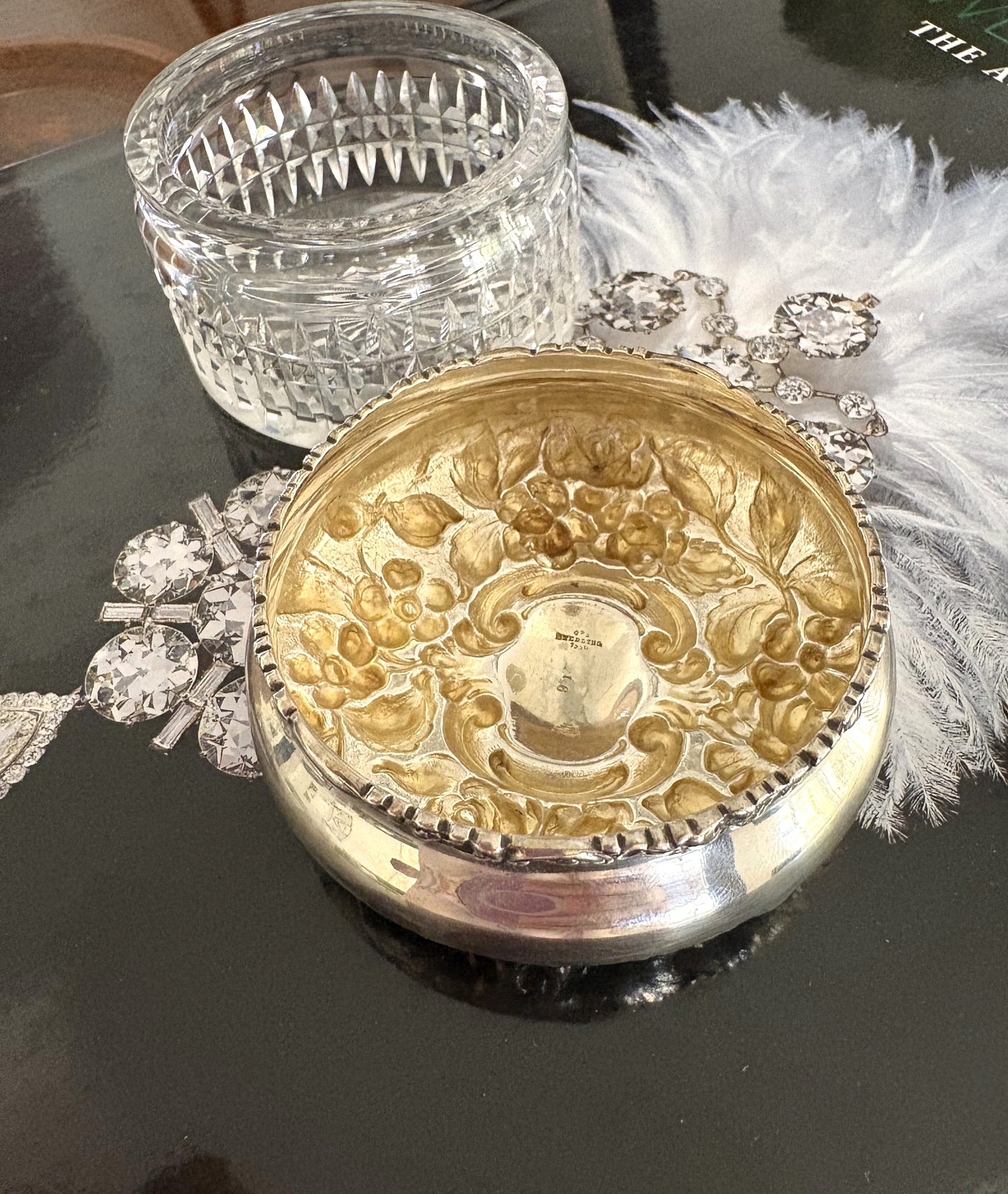Antique Sterling Silver Lidded Cut Glass Pot
