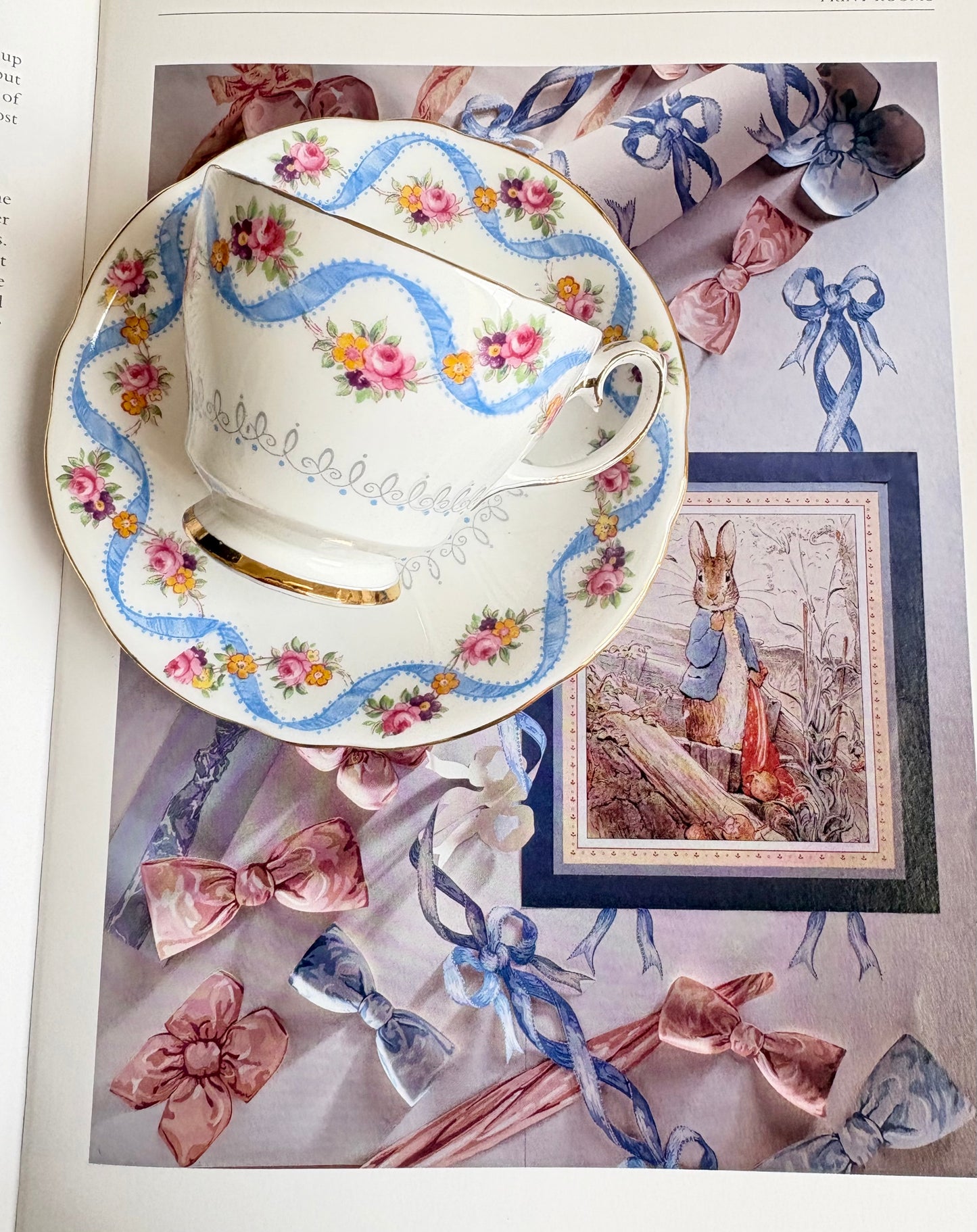 Vintage Gladstone Blue Ribbon Demitasse Teacup Duo