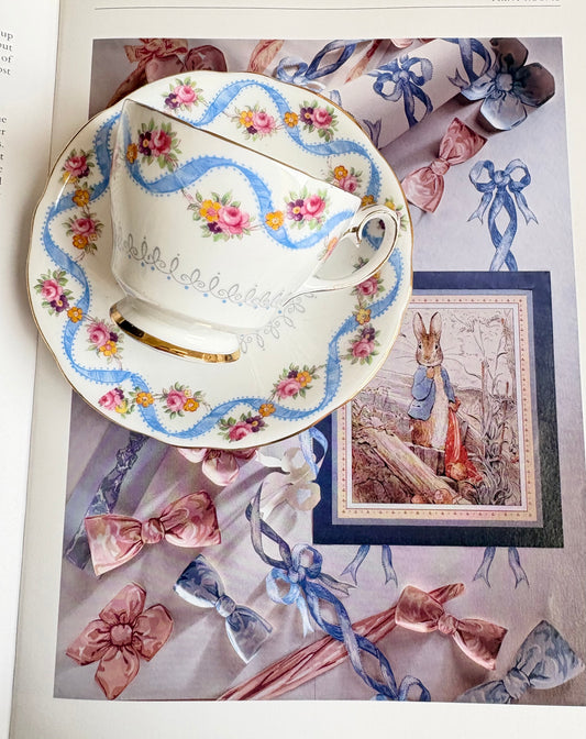 Vintage Gladstone Blue Ribbon Demitasse Teacup Duo